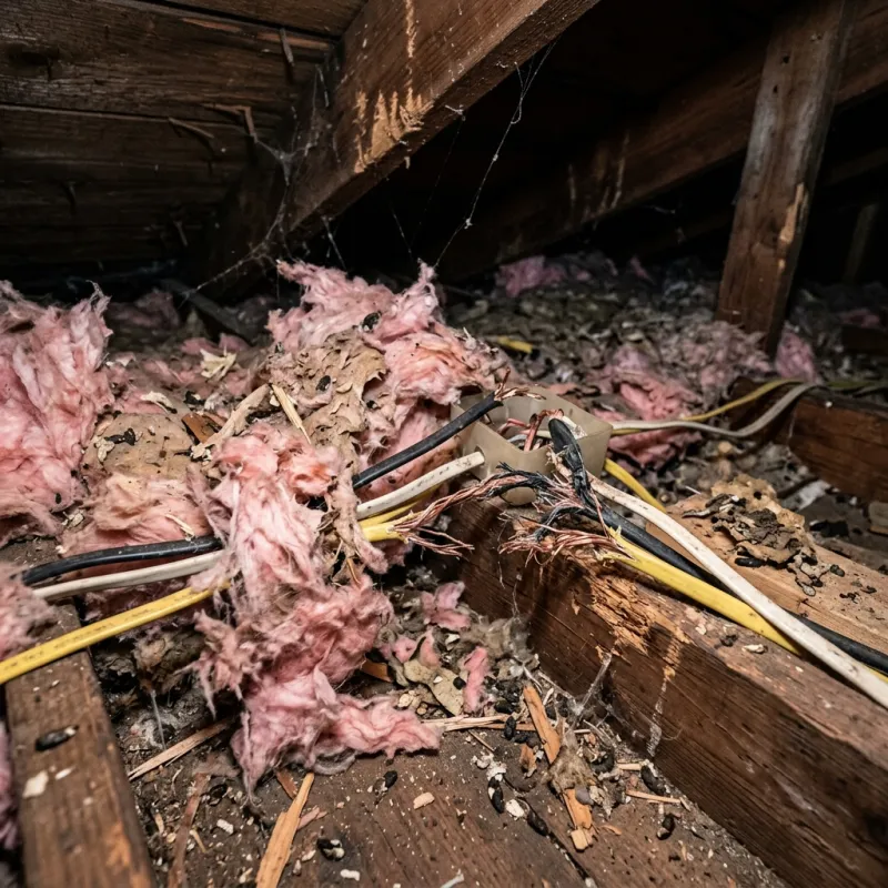 Contaminated ceiling insulation being assessed in a Taylors Hill roof space