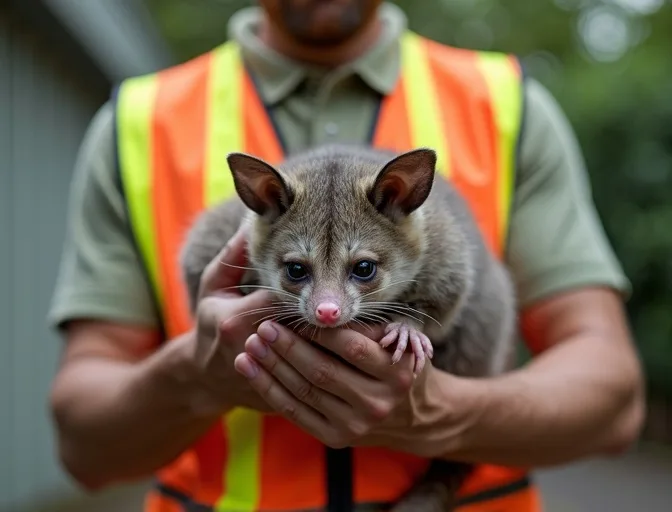 Animal handler safely recovering a deceased possum in Taylors Hill